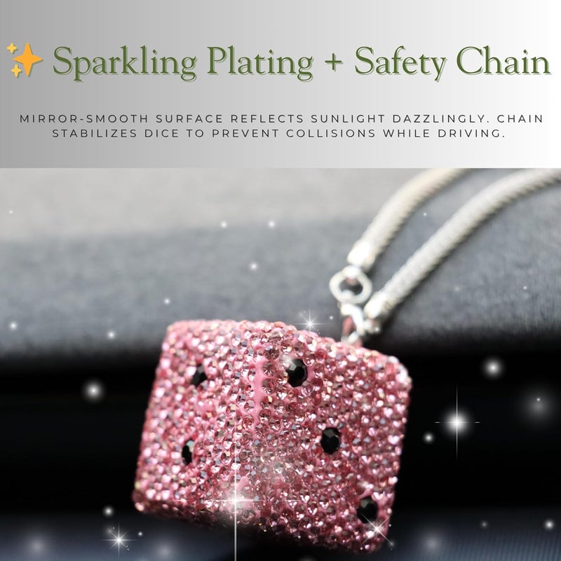 MOTOFITOOL Creative Hanging Dice with Dots Car Rearview Mirror Charm, Bling Car Charm, Rear View Mirror Accessories, Stylish Auto Interior Decor(Pink) - Image 3